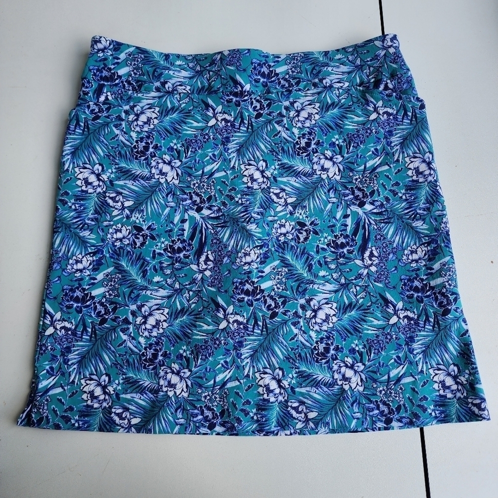 Coral Bay Women Athletic Skort Skirt Shorts Pull On Pockets Green Blue Floral S